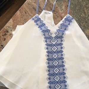 White with blue stitching